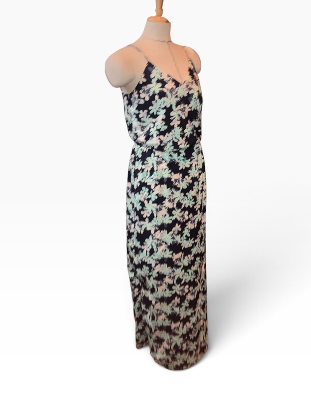 Banana Republic Uniqlo Navy Maxi Dress with Mint Floral Print Sz 2 - Picture 9 of 10